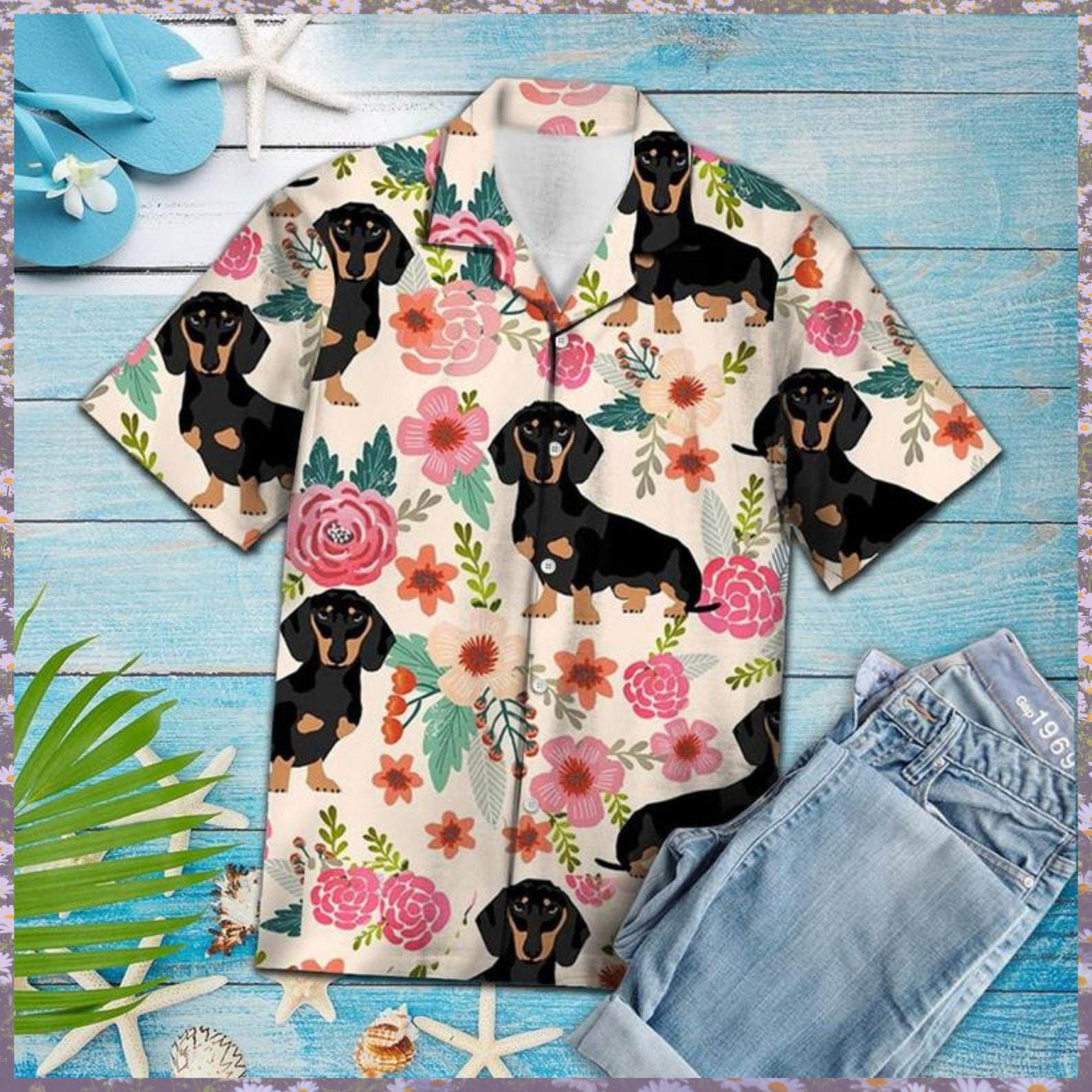dachshund print hawaiian shirt