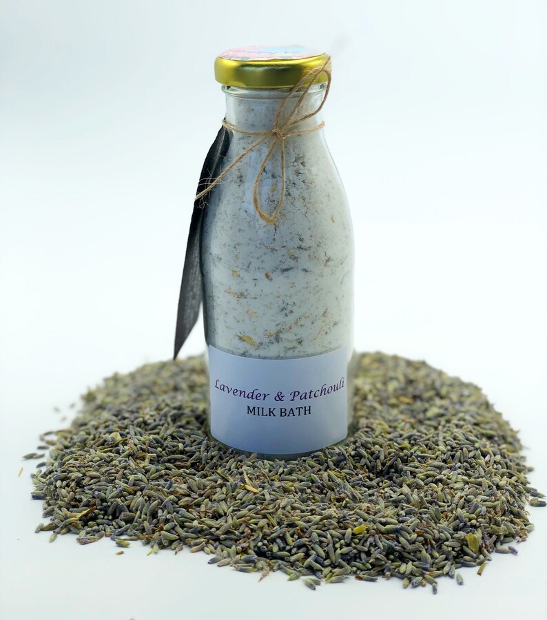 Baño de leche en remojo Baño de leche de coco en remojo Baño de leche de aromaterapia Baño nutritivo de leche de lavanda y pachulí Regalo para el cuidado de la piel Regalo de mimo-Spa imagen 3