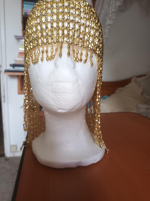 VTG Flapper Cleopatra Belly Dance Beaded Cap Halloween Costume Hat Girls Womens Exotic Cleopatra Beaded Belly Dance Head Cap  main image 2