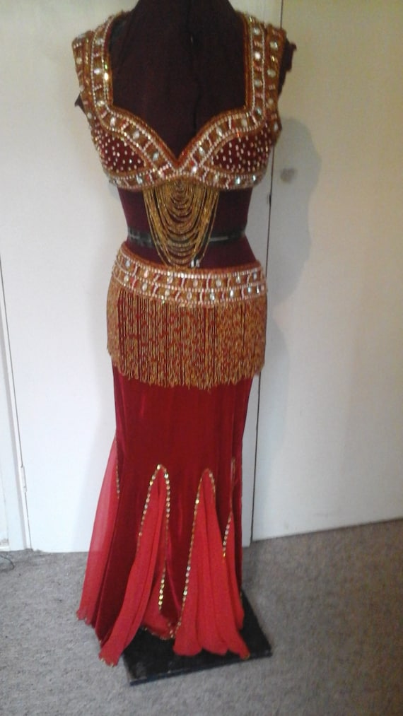 Stunning Red Velvet Designer Belly Dance Costume