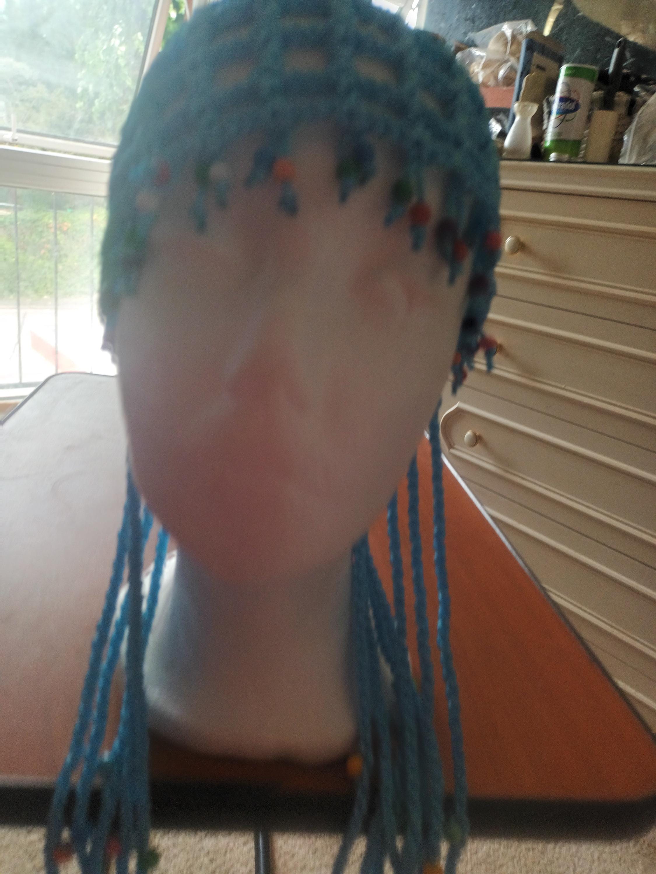 Handmade Beaded Crochet Fringe Hat - Flapper/Egyptian Inspired Blue Beaded Crocheted Flapper Hat: Egyptian Headdress, Belly  main image 2