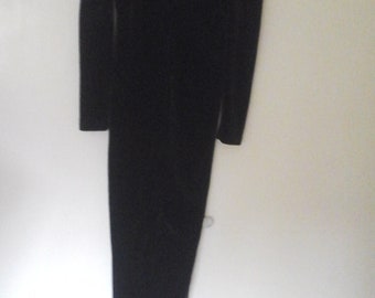 Amazing 80&#39;s Vintage Lindka Cierach Designer Black Velour Jumpsuit with stirrup feet