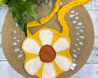 Kids Flower Power Fleece Purse: Handmade Daisy Bag