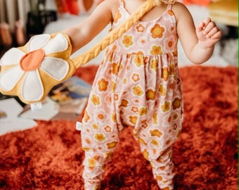 Groovy Flower Power Romper: Hippie Harem Style Cotton Outfit