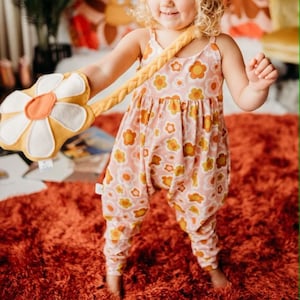 Groovy Flower Power Romper: Hippie Harem Style Cotton Outfit