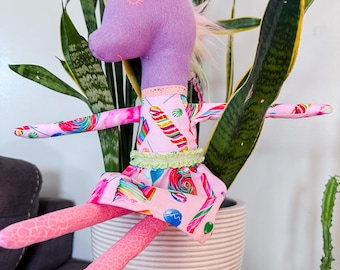 Personalized Unicorn Plushie: Handmade Candy Theme Doll, Baby Girl Gift