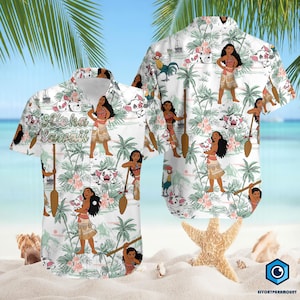 Moana Hawaiian Shirt, Princess Hawaiian Shirt, Tropical Hawaiian Shirt, Disneyland Moana Merch, Family Summer Trip Shirt