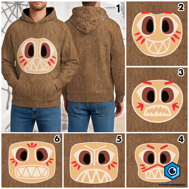 A collage of six images featuring cartoon-style faces with exaggerated features, such as large eyes, red noses, and exaggerated mouths, arranged in a grid format.