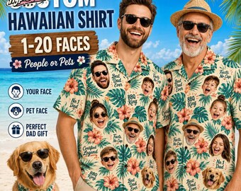 Custom Best Dad Ever Shirt, Custom Face Hawaiian Shirt, Personlized Photo Button-Up Shirts for Dad and Men, Custom Hawaii Shirt with Photo