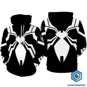 All Over Print Black Spiderman Cosplay Costume Hoodie Sweatshirt, Venom Spiderman Shirt, Anti Hero Halloween Costume Outfit