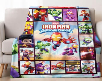 Iron Man and His Awesome Friends Blanket, MCU Iron Man Blanket, Superhero Blanket, Christmas Gift, Iron Man Blanket Gifts for Kids