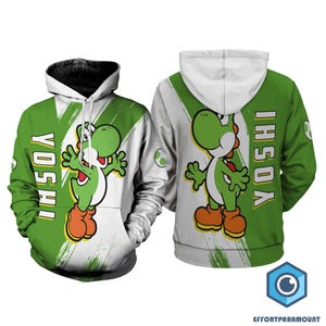 Personalized Yoshi Full Over Print Hoodie, Yoshi Costume Shirts, Super Mario Hoodie, Video Games Merch, Mario Bros Shirt, Halloween Costume