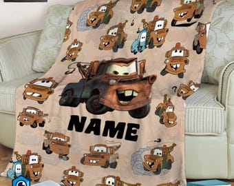 Custom Name Tow Mater Blanket, Disneyland Cars Movie Blanket, Birthday Boy Blanket, Cars Blanket, Tow Mater Blanket, Cars Fleece Blanket