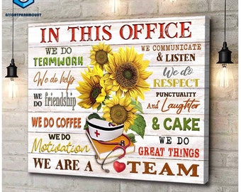 Inspirational Summer Sunflower Signs Wall Decor Teamwork Quotes Sunflower Rustic in This Office We are Friends,We are a Team Wood Plaque Wooden Hanging Sign Decoration for Home Office Door 8 x