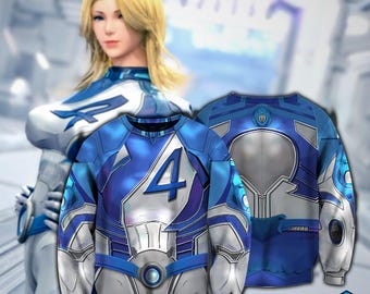 Invisible Woman Video Game All Over Print Hoodie, Fantastic Four Invisible Woman Costume Sweatshirt, Fantastic 4 Character Cosplay Outfit