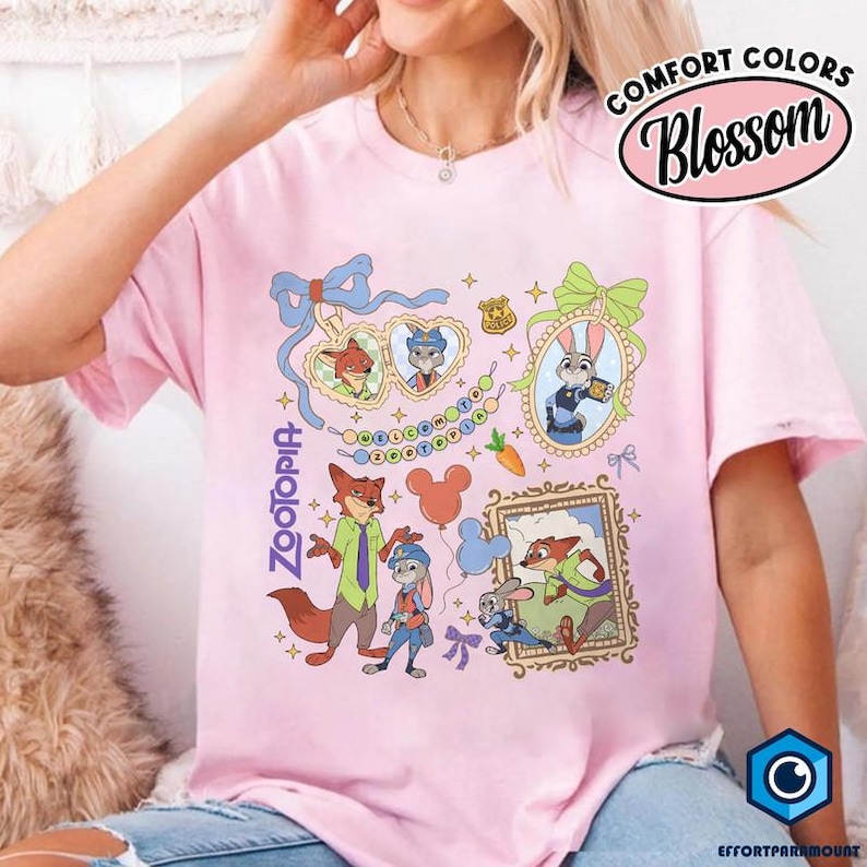 Camiseta con lazos de Zootopia: Camiseta de Judy Hopps y Nick Wilde, Camiseta retro de Zootrópolis Disney, Camiseta del viaje familiar de WDW 2025 imagen 2