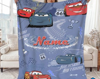 Custom Name Cars Movie Blanket, Lightning McQueen Blanket, Cars Land Blanket, Birthday Boy Gifts Fleece Blanket