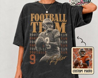 Camiseta personalizada de fútbol americano Comfort Colors, camiseta con foto de jugador personalizada, camiseta para la noche de los seniors, camiseta con fotos de jugadores de fútbol americano, regalo para el día del partido