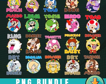 Paquete de Super Mario Group PNGs, archivo PNG de coincidencia de grupo de Mario, archivo digital de Mario Bros, familia Mario Svg, Mario Princess Peach Luigi Bowser