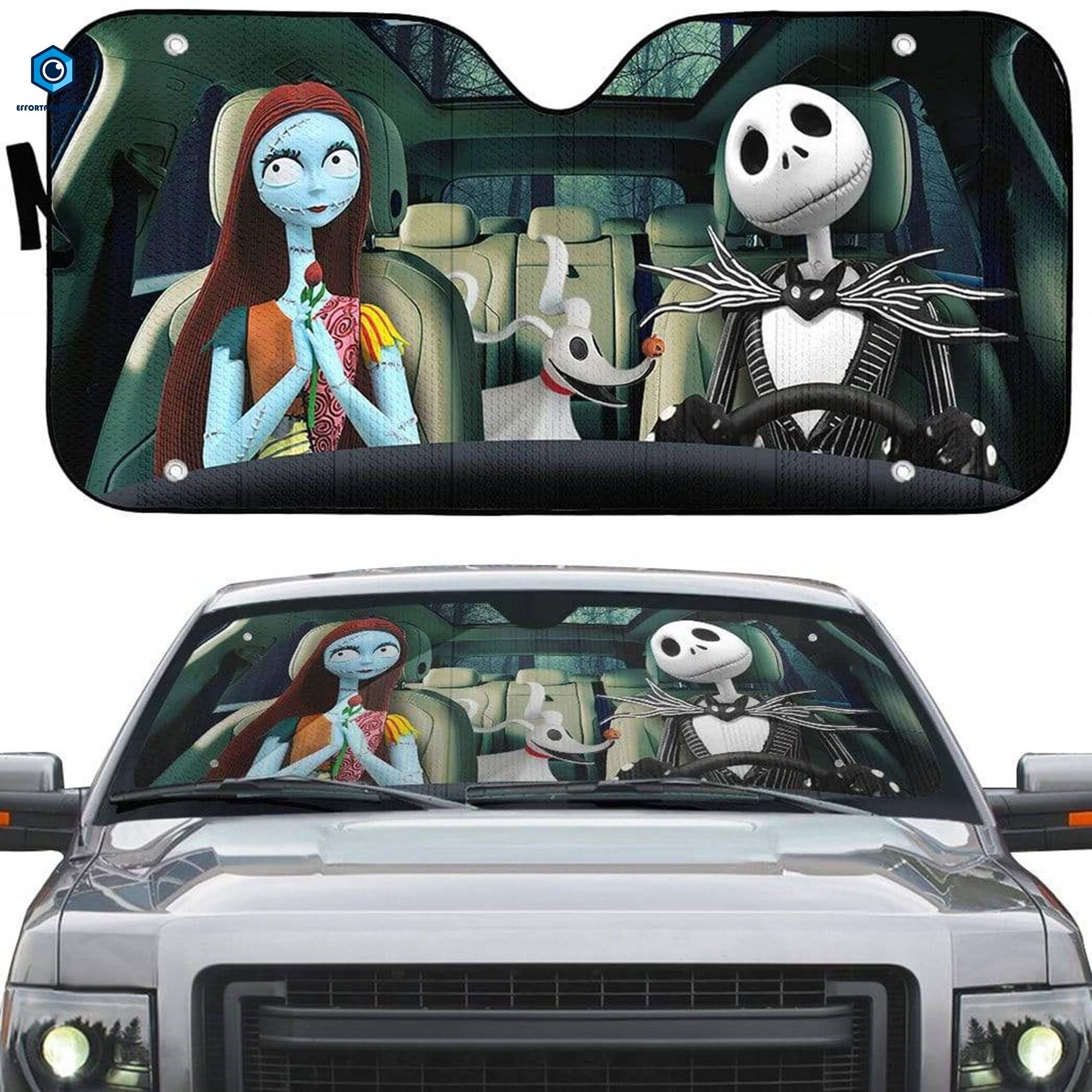 Jack Skellington Car Sun Shade Nightmare Before Christmas Car Sun Shade Jack and Sally Car Windshield Halloween Car Accessories