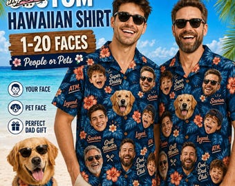 Custom Face Cool Dad Club Hawaiian Shirt for Men, Custom Hawaii Shirt with Photo Logo Tropical Shirt, Aloha Shirt for Father's Day