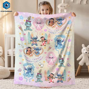 Coquette Bows Lilo & Stitch Blanket, Cute Stitch Disneyland Blanket, Ohana Means Family Stitch Blanket, Birthday Girl Gift Blanket 画像 2