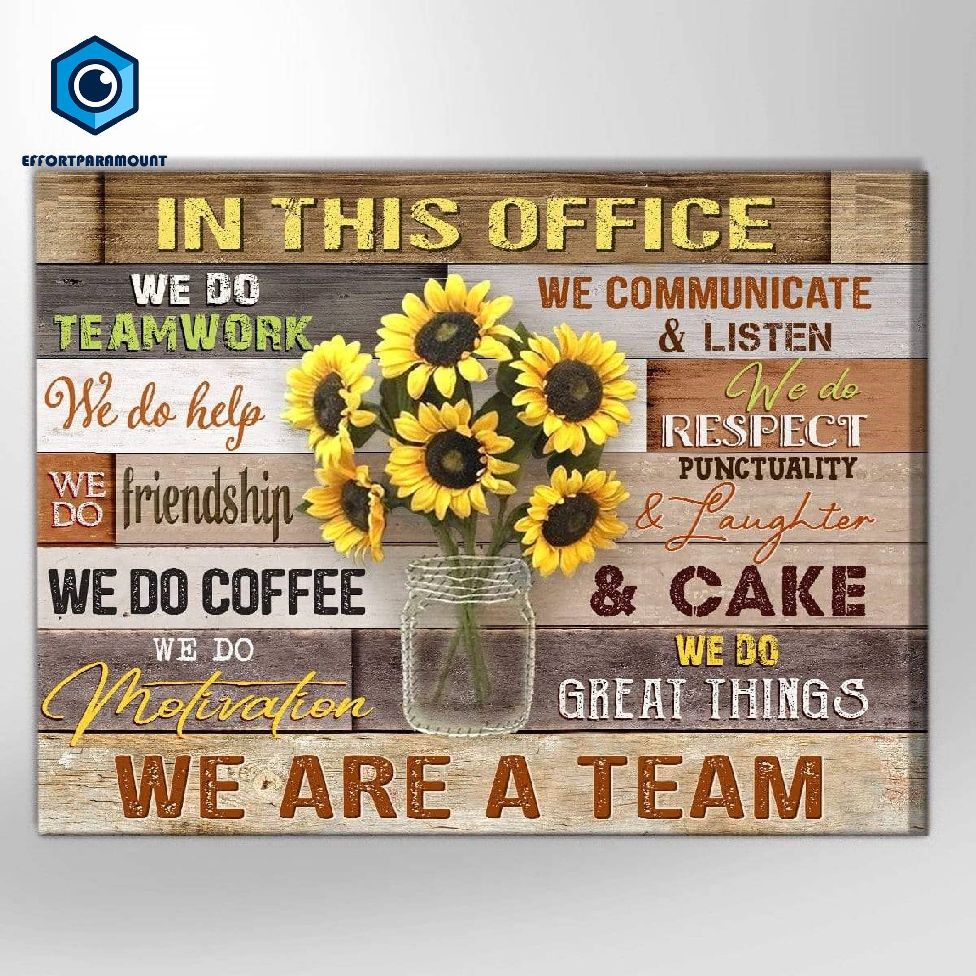Poster Motivazionale Per Ufficio Con Girasole - Cartello Metallico 20x30 Cm 'In Questo Ufficio Siamo Amici E Squadra' - Decorazione Parete Tema Lavoro Di Squadra