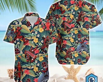 Deadpool Hawaii Shirt, Deadpool Hawaiian Shirt, Deadpool Halloween Costume Shirt, Family Vacation Shirts, Summer Button Up Hawaiian Shirt
