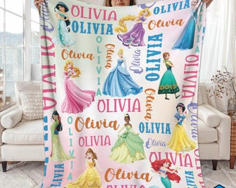Custom Name Princess Disneyland Fleece Blanket, Princess Disneytrip Blanket, Fleece Blanket, Princess Blanket, Personalized Blanket