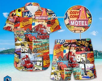 Lightning Mcqueen Hawaii Shirt, Disneyland Cars Movie Summer Trip Shirt, Summer Hawaiian Shirt, Summer Beach Shirt, Family Trip 2025 Shirt
