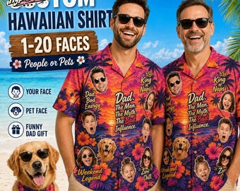 Custom Face Hawaiian Shirt, Personalized Photo Aloha Shirt, Custom Men/Women Photo Hawaiian Shirt, Fathers Day Gifts for Papa & Grandpa