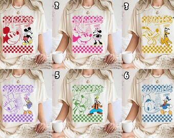 Vintage Mickey and Friends Group Shirts, Checkered Mickey Tee, Disneyworld Shirt, Disneyland Matching Tee, Family Vacation Shirts