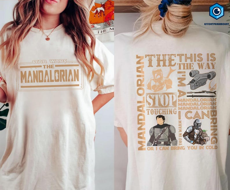 Camiseta Comfort Colors con infografía de The Mandalorian a doble cara, camiseta vintage de The Mandalorian, camiseta de personajes de Star Wars, camiseta pirata de The Mandalorian de los 90 imagen 2