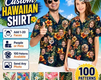 Custom Photo Hawaiian Shirt, Personalized Photo Summer Aloha Shirt, Face Summer Aloha Shirt, Tropical Pattern, Vacation Outfit