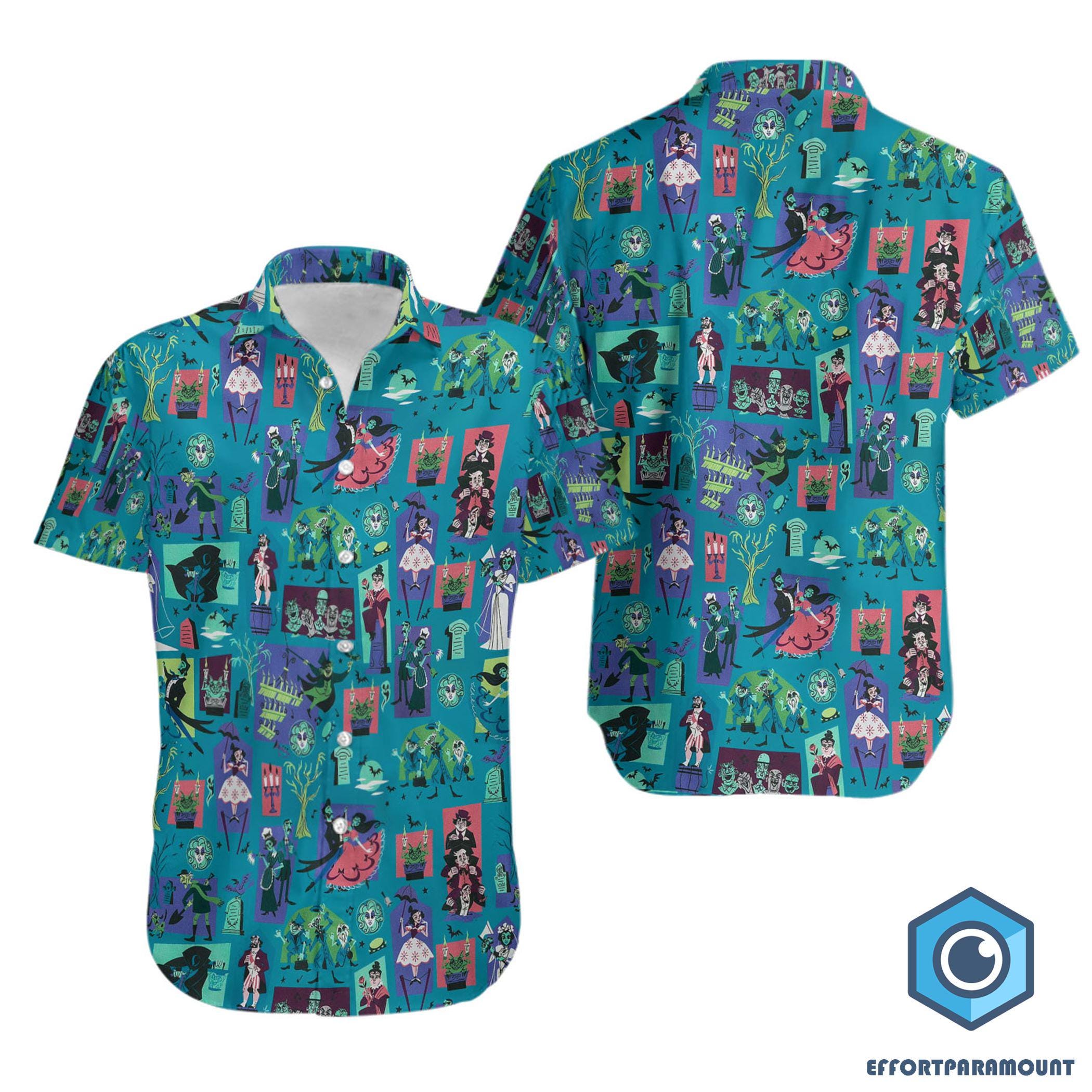 Chemise hawaïenne du manoir hanté, chemise du manoir hanté, chemise de mortels stupides faisant de l'auto-stop, chemise de costume d'Halloween, saison effrayante