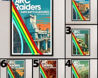 Pósteres de rayas de los Parques Nacionales de ARC Raiders, póster de lienzo con frases del juego ARC Holic, Arc Survival Evolved, ARC Raiders, póster vintage del juego