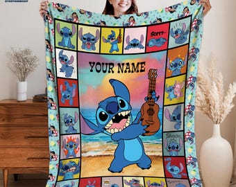Lilo And Stitch Blanket, Personalized Stitch Blanket, Ohana Means Family Blanket, Christmas Gifts, Birthday Gifts For Kids