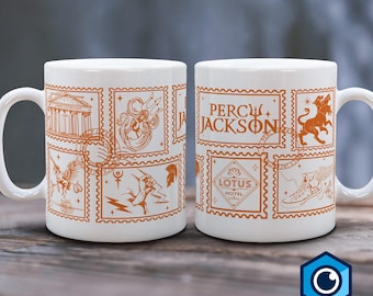 Percy Jackson Stamps Style Mug Camp Halfblood Mug, Percy Jackson and the Olympians Mug, Lotus Hotel & Casino Mug, Book Lover Gift
