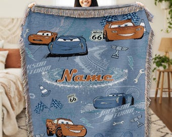 Personalized Cars Lightning McQueen Woven Blanket, Disneyland Blanket, Cars Movie Blanket, Birthday Gifts for Kids