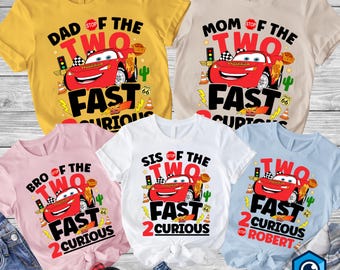 Two Fast Two Curious Lightning McQueen Birthday Boy Shirt, Personalized Cars Birthday Shirt, Family Matching Shirt, Birthday Kids Shirt