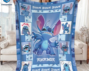 Personalized Stitch Blanket, Disneyland Stitch Blanket, Stitch Birthday Gifts, Stitch Blanket For Kids, Baby Shower Gifts