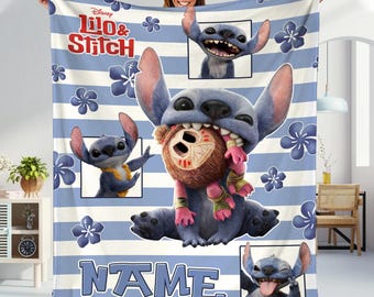 Personalized Stitch Blanket, Disneyland Stitch Blanket, Stitch Birthday Gifts, Stitch Blanket For Kids, Custom Name Blanket
