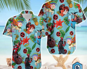 Deadpool Hawaii Shirt, Deadpool Hawaiian Shirt, Deadpool Halloween Costume Shirt, Family Vacation Shirts, Summer Button Up Hawaiian Shirt