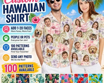 Personalized Photo Summer Aloha Shirt, Custom Face and Pets Hawaiian Shirt, Face Summer Aloha Shirt, Tropical Pattern, Vacation Outfit