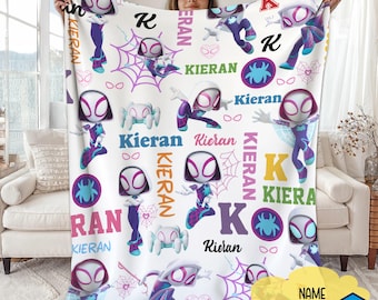 Personalized Spidey and His Amazing Friends Ghost Spider Blanket, Spiderwoman Blanket, Spiderman Cartoon Blanket, Custom Baby Blanket