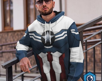 Sam Wilson Captain America All Over Print Hoodie, Superhero Halloween Costume Outfit, Sam Wilson Sweatshirt, Halloween Hoodie