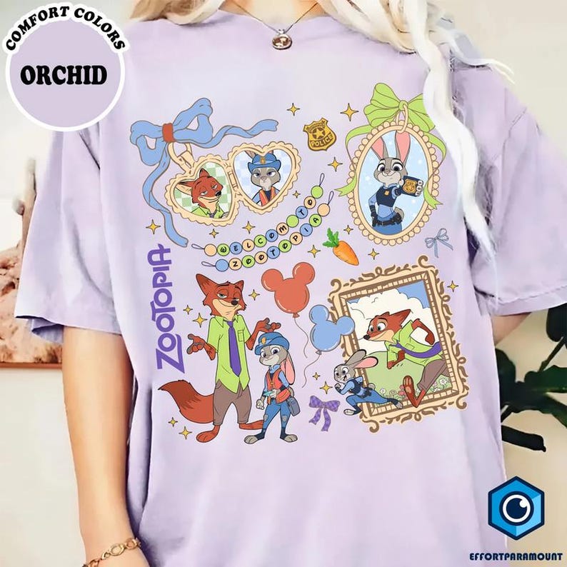 Camiseta con lazos de Zootopia: Camiseta de Judy Hopps y Nick Wilde, Camiseta retro de Zootrópolis Disney, Camiseta del viaje familiar de WDW 2025 imagen 5