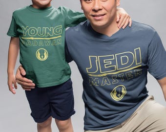 Jedi Master and Young Padawan Shirt, Father and Son Matching T-Shirt, Dad and Son Shirt, Fathers Day Gift, Gift for Husband