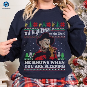 A Nightmare on Elm Street Ugly Christmas Sweatshirt T Shirt Freddy Krueger Christmas Shirt, Horror Movie Shirt, Christmas Horror Shirt