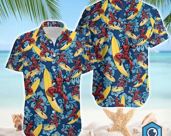 Deadpool Hawaii Shirt, Deadpool Hawaiian Shirt, Deadpool Halloween Costume Shirt, Family Vacation Shirts, Button Up Hawaiian Shirt